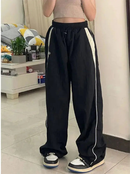 Women's Retro Loose-Fit Drawstring Casual Joggers - Wide Leg Fit