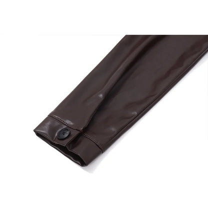 Women's Faux Leather Jacket with Turn-Down Collar