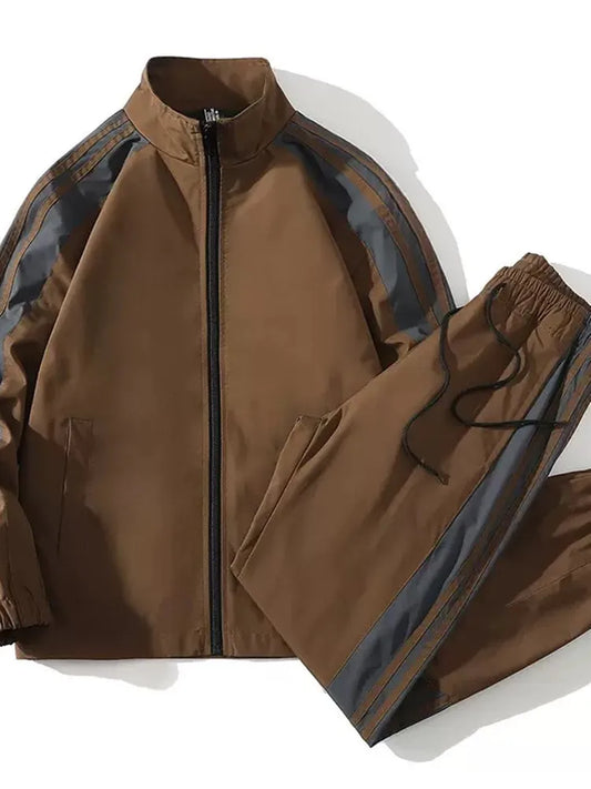 Men's Casual 2-Piece Zipper Jacket and Jogger Pants Set - Loose Fit Sportswear for Men