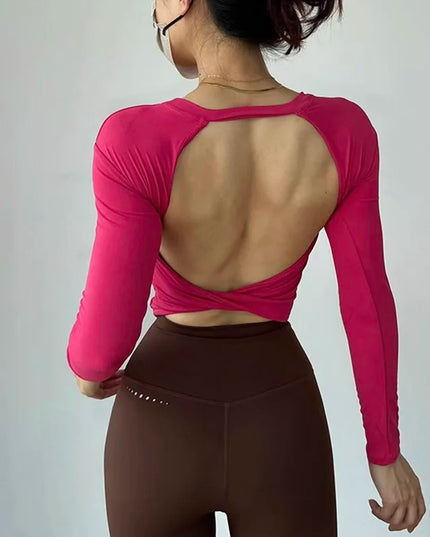 Long Sleeve Women's Yoga Top with Fixed Chest and Backless Design
