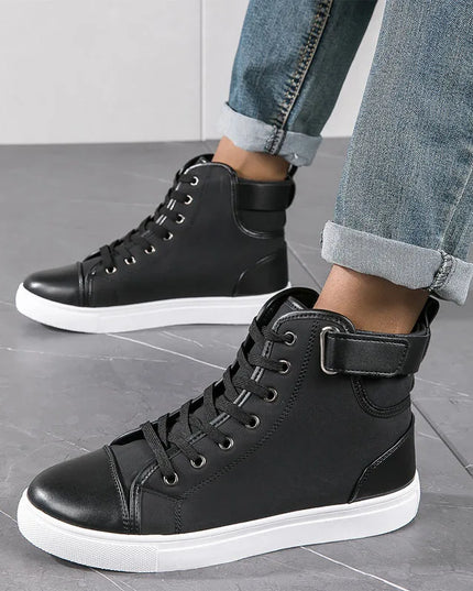 Men's Faux Leather Sneakers – Thick Sole, Non-Slip High-Top Shoes