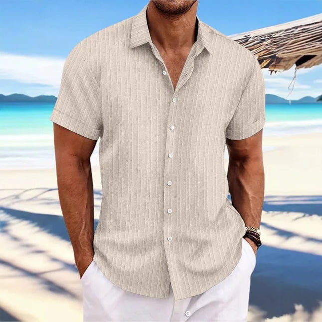 Men's Vertical Jacquard Short Sleeve Button-Down Shirt