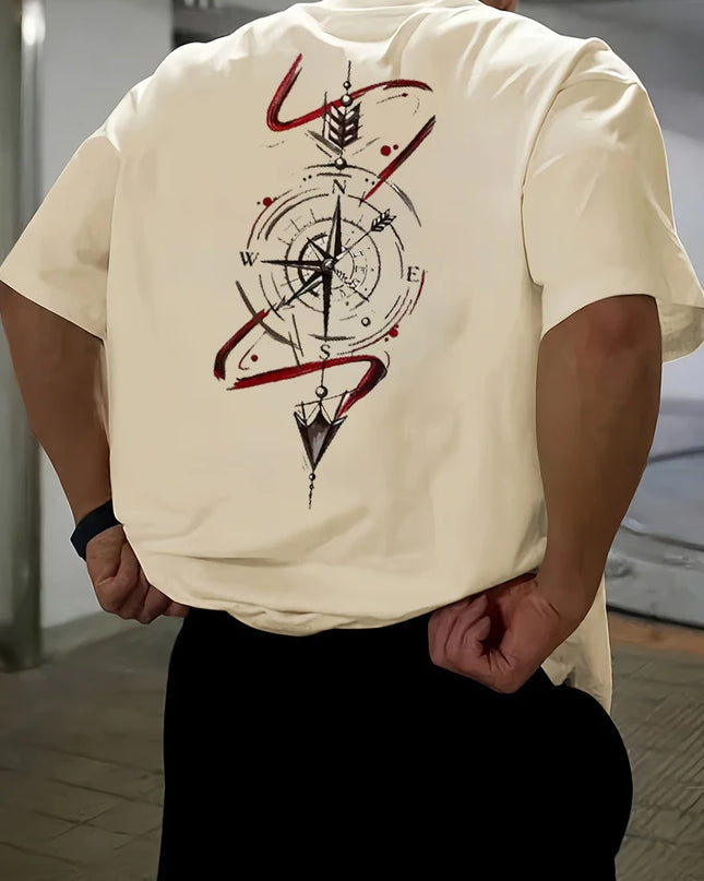 Men's Breathable Compass Pattern Printed T-Shirt