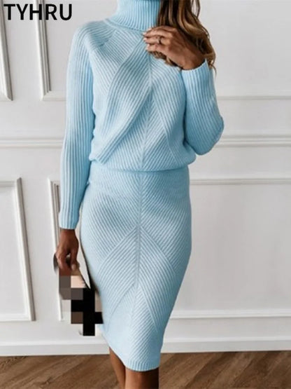 TYHUR Women's Two-Piece Turtleneck Sweater and Slim Skirt Set