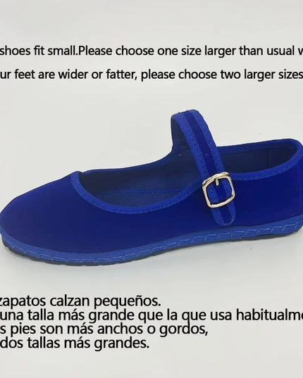 Velvet Mary Jane Flats for Women - Hand-Stitched Casual Shoes