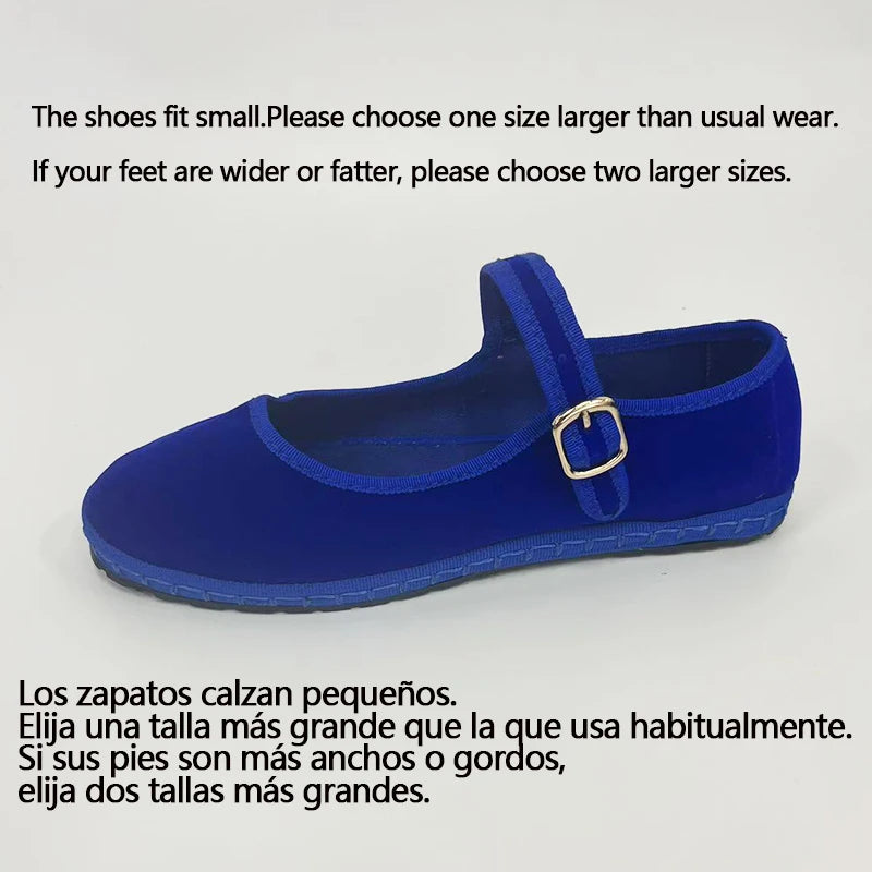 Velvet Mary Jane Flats for Women - Hand-Stitched Casual Shoes