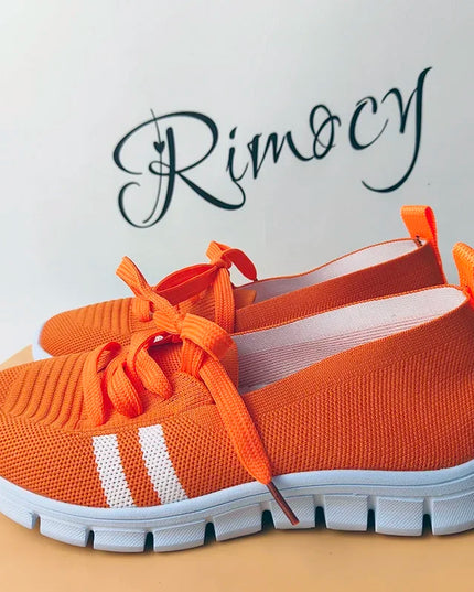 Women's Striped Lace-Up Trainers - Breathable Sneakers with Soft Sole