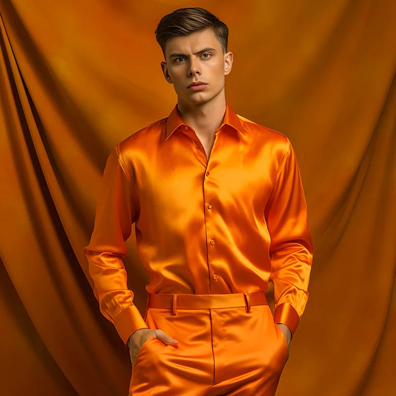 Men's Glossy Button-Up Shirt – Stylish, Slim Fit, Perfect for Formal & Casual Wear