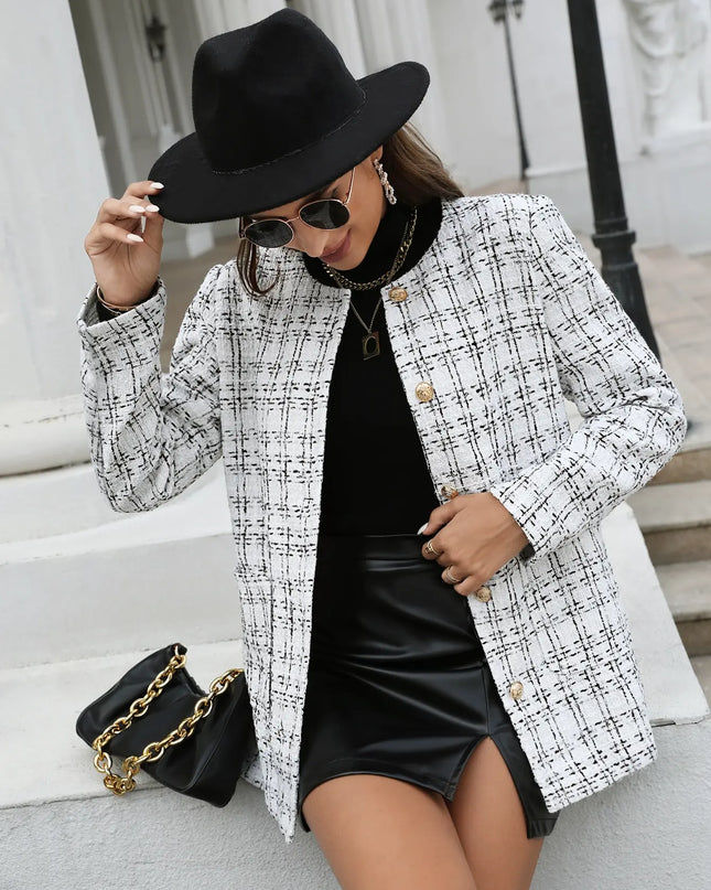 Women's Vintage Plaid Button-Up Blazer