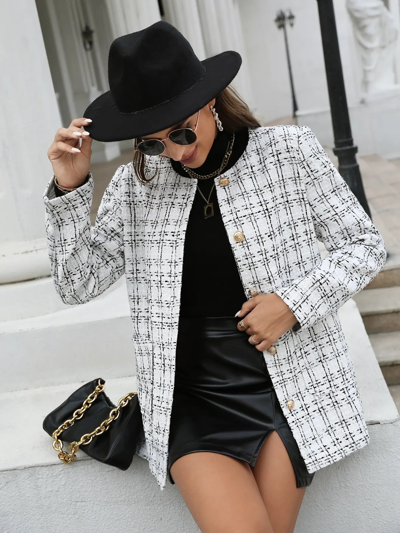 Women's Vintage Plaid Button-Up Blazer