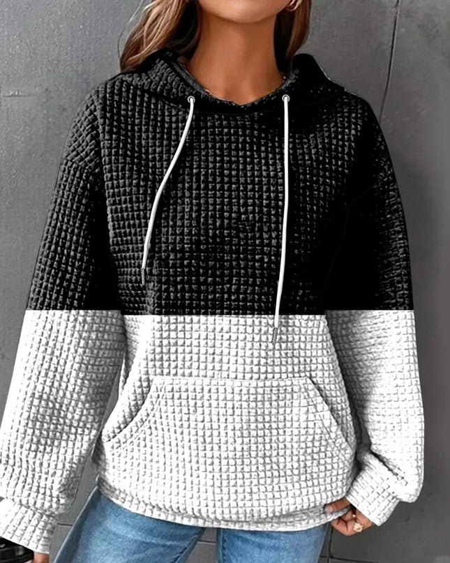 Oversized Women's Hoodie Sweatshirt with Waffle Knit