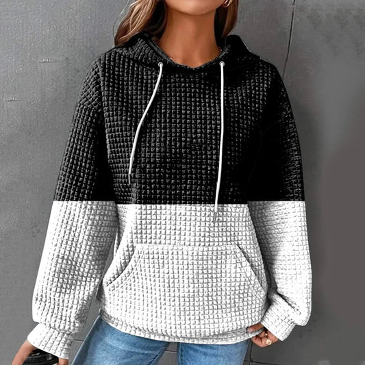 Oversized Women's Hoodie Sweatshirt with Waffle Knit