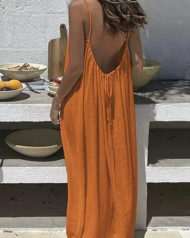 Women's Loose Fit Long Casual Dress with Strap Detailing