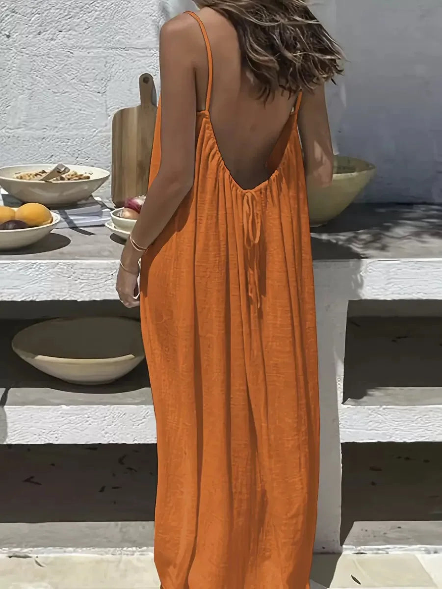 Women's Loose Fit Long Casual Dress with Strap Detailing