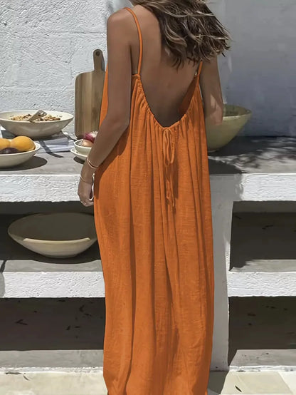 Women's Loose Fit Long Casual Dress with Strap Detailing