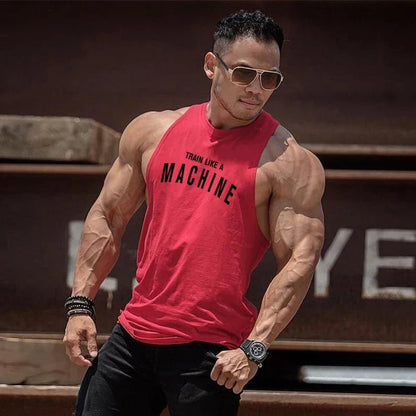 Men's Cotton Tank Top with "Train Like a Machine" Printed Design
