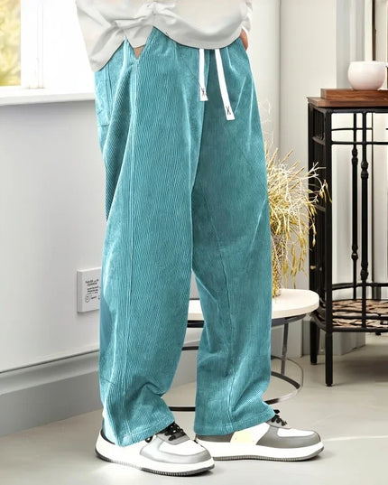 Men's Loose Fit Corduroy Casual Pants with Elastic Waist and Drawstring