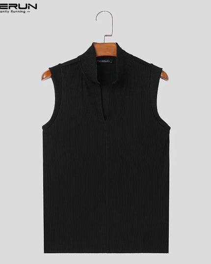 Men's Slim Fit Sleeveless Zip-Up High Collar Tank Top