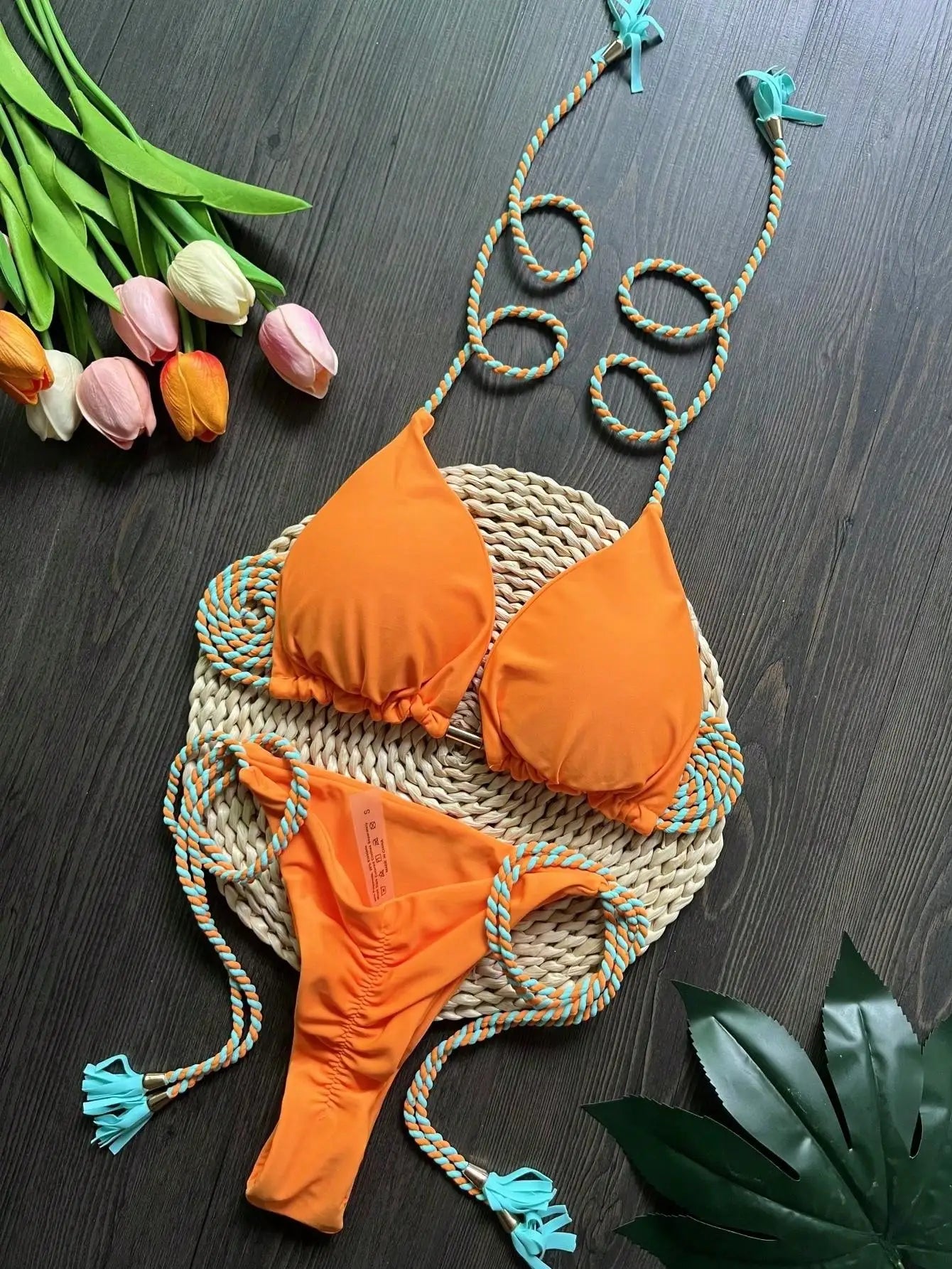 Women's Braided Rope Bikini Set – Two-Piece Triangle Swimwear
