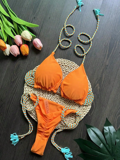 Women's Braided Rope Bikini Set – Two-Piece Triangle Swimwear