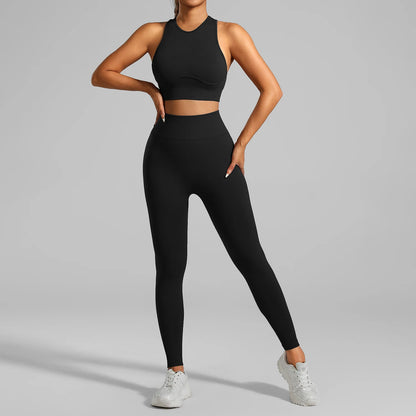 High-Waisted Ribbed Yoga Bra & Leggings Set for Women with Tummy Control