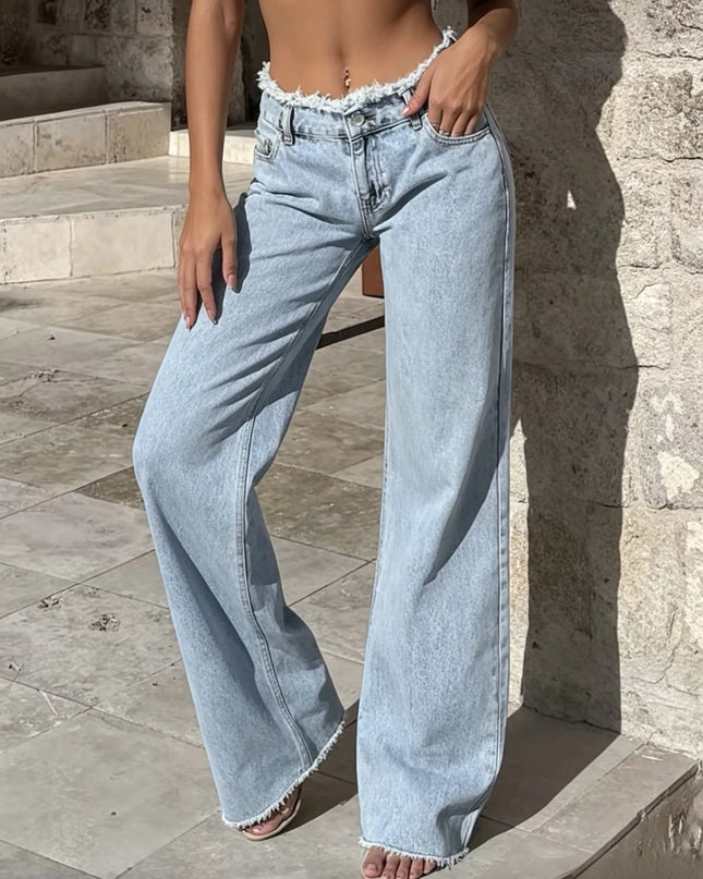High-Waisted Raw-Hem Straight-Leg Jeans for Women, Relaxed Fit