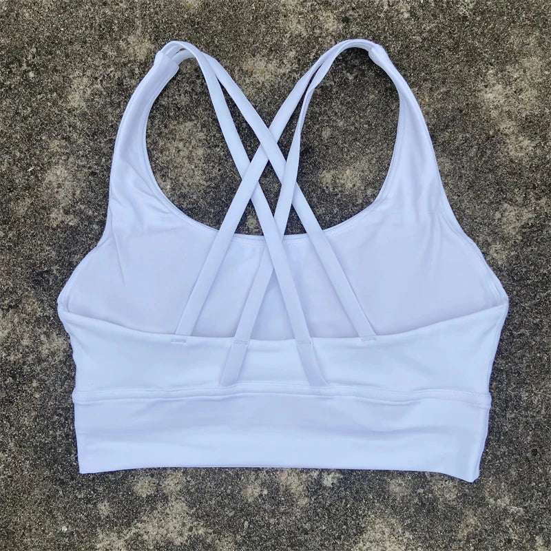 Women's Fitness Sports Bra - Crossback Gym Tank Top with Chest Pad