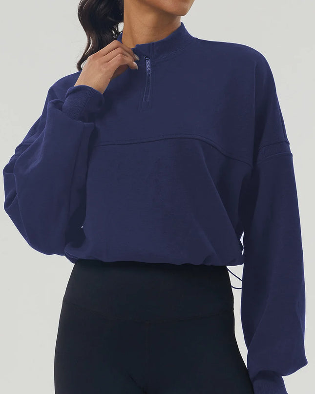 Women's Long Sleeve Sweatshirt – Loose Fit, Half Zipper, Oversized