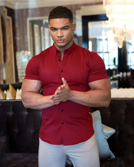 Men's Slim Fit Short Sleeve Lapel Shirt – Lightweight & Stretchy