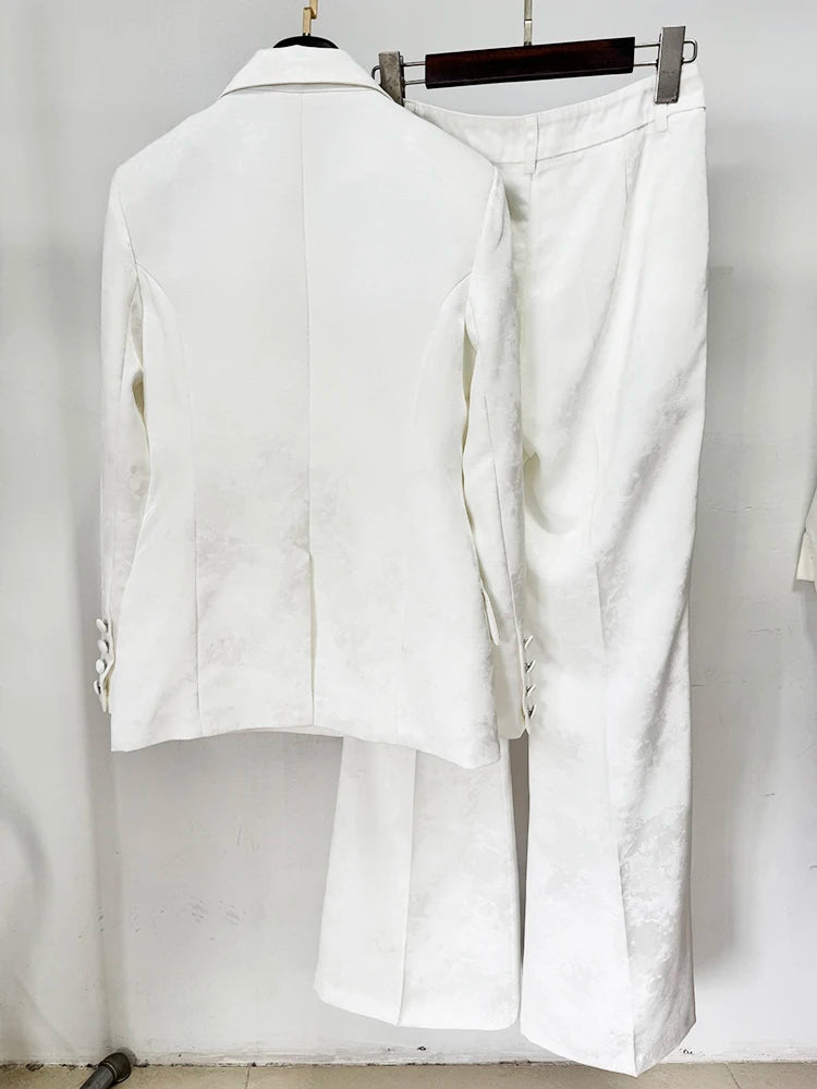 Women's Two-Piece Slim Fit Jacquard Pants Set