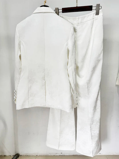 Women's Two-Piece Slim Fit Jacquard Pants Set