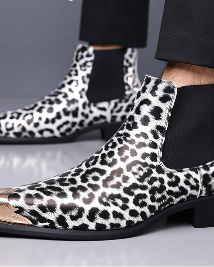 Men's Faux Leather Leopard Print Boots