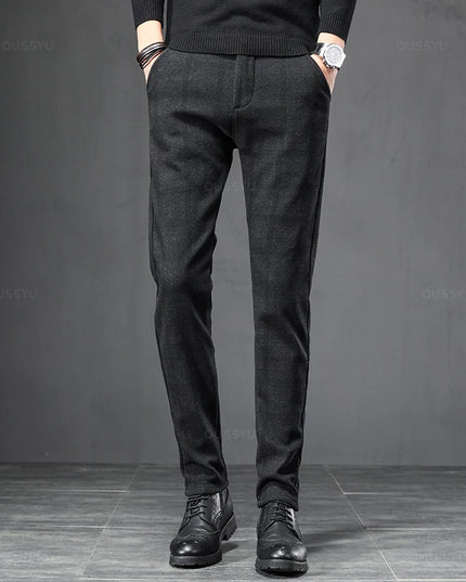 Men's Slim Fit Plaid Stretch Trousers