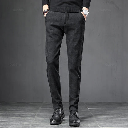 Men's Slim Fit Plaid Stretch Trousers