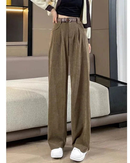 Women's Chic High Waist Straight Leg Trousers - Slim Fit Elegant Pants for Women