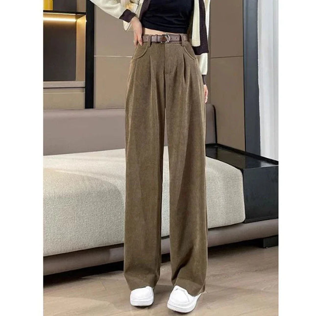 Women's Chic High Waist Straight Leg Trousers - Slim Fit Elegant Pants for Women