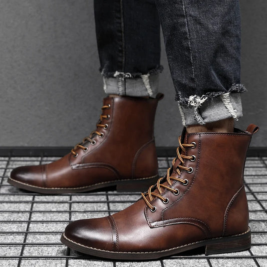 Men's Height Increasing Boots – 8CM Elevated Dress Shoes with Built-in Heel Lift