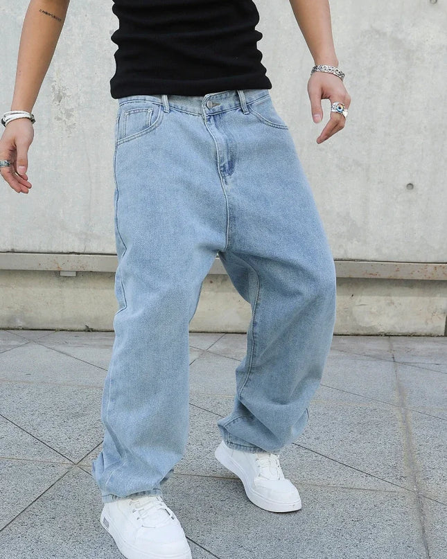 Men's Oversized Baggy Jeans - Loose Fit Straight Wide Leg Denim Pants