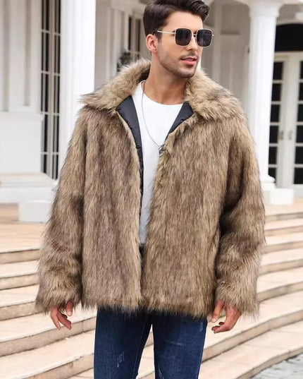 Men's Thick Fluffy Faux Fur Coat with Long Sleeves