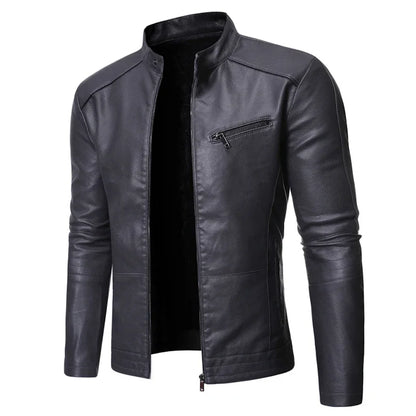 Slim Fit Men's Faux Leather Stand Collar Jacket - Stylish & Modern Outerwear