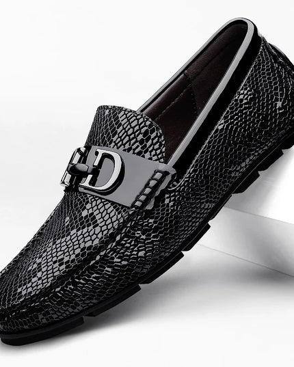 Men's Luxury Cowhide Loafers With Buckle Decoration