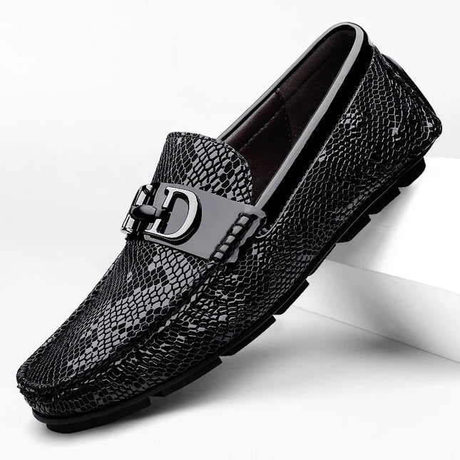 Men's Luxury Cowhide Loafers With Buckle Decoration