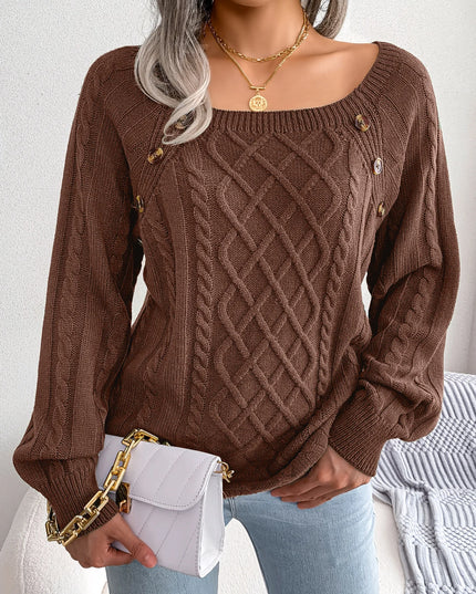 Womens Long Sleeve Knitted  Sweater with Buttons - Various Colors