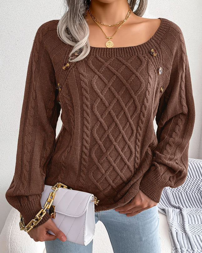 Womens Long Sleeve Knitted  Sweater with Buttons - Various Colors