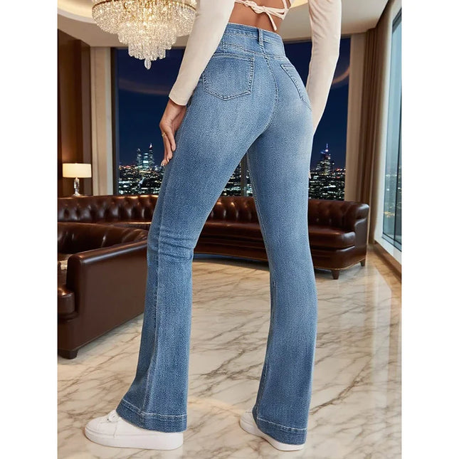 Women's Mid-Waist Slim Fit Stretch Bootcut Flared Skinny Jeans