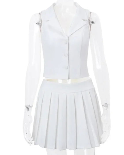 Women's Crop Top And Pleated Mini Skirt Set-2 Piece Outfit