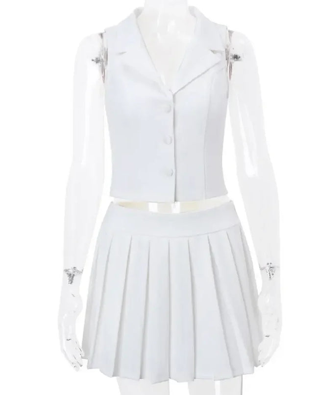 Women's Crop Top And Pleated Mini Skirt Set-2 Piece Outfit