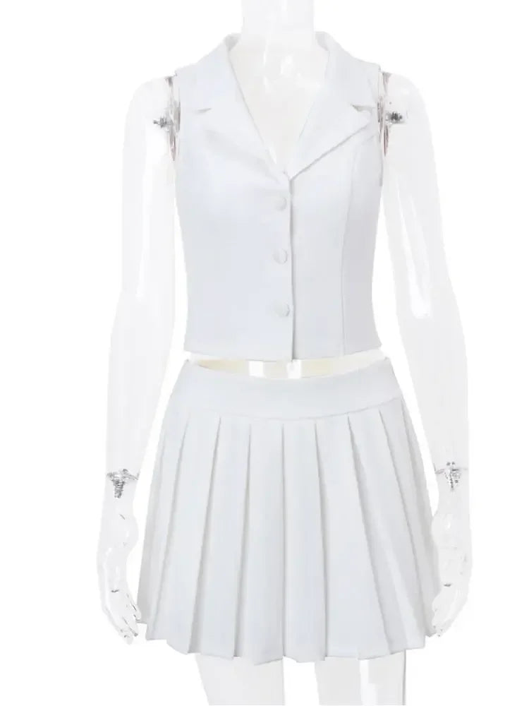 Women's Crop Top And Pleated Mini Skirt Set-2 Piece Outfit