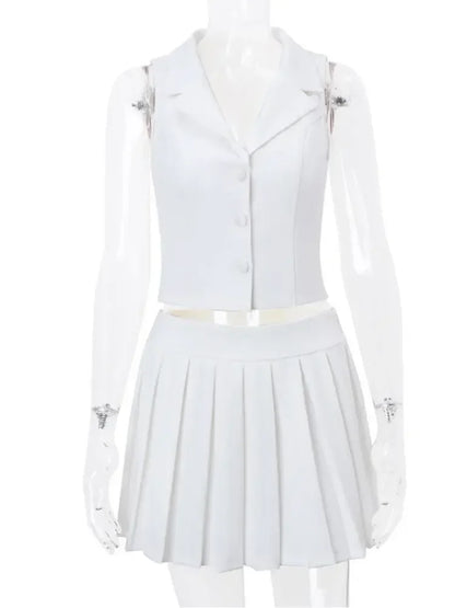 Women's Crop Top And Pleated Mini Skirt Set-2 Piece Outfit