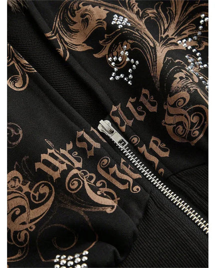 Gothic Print Women's Faux Fur Crop Zip-Up Hoodie Jacket